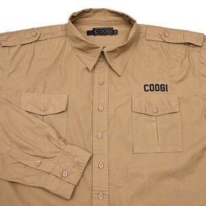 Vintage Coogi Shirt 3XL Mens Military Button‎ Up Back Logo Khaki Y2K Rare